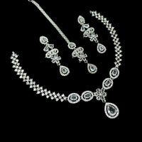 NAFJ Glamorous Crystal Stone And Austrian Stone Designer Necklace Set With Maangtikka