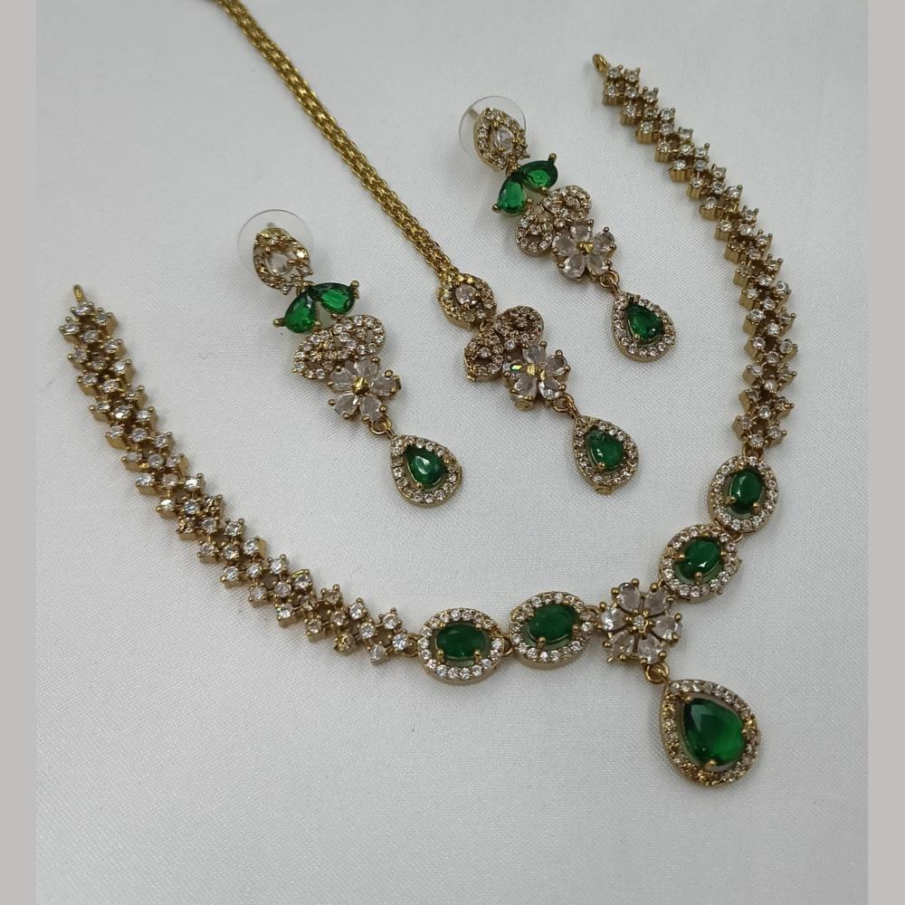 NAFJ Glamorous Crystal Stone And Austrian Stone Designer Necklace Set With Maangtikka