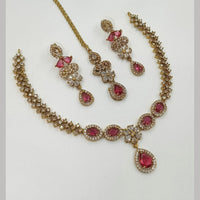 NAFJ Glamorous Crystal Stone And Austrian Stone Designer Necklace Set With Maangtikka