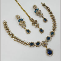NAFJ Glamorous Crystal Stone And Austrian Stone Designer Necklace Set With Maangtikka