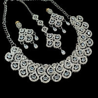 NAFJ Glamorous Crystal Stone And Austrian Stone Designer Necklace Set With Maangtikka