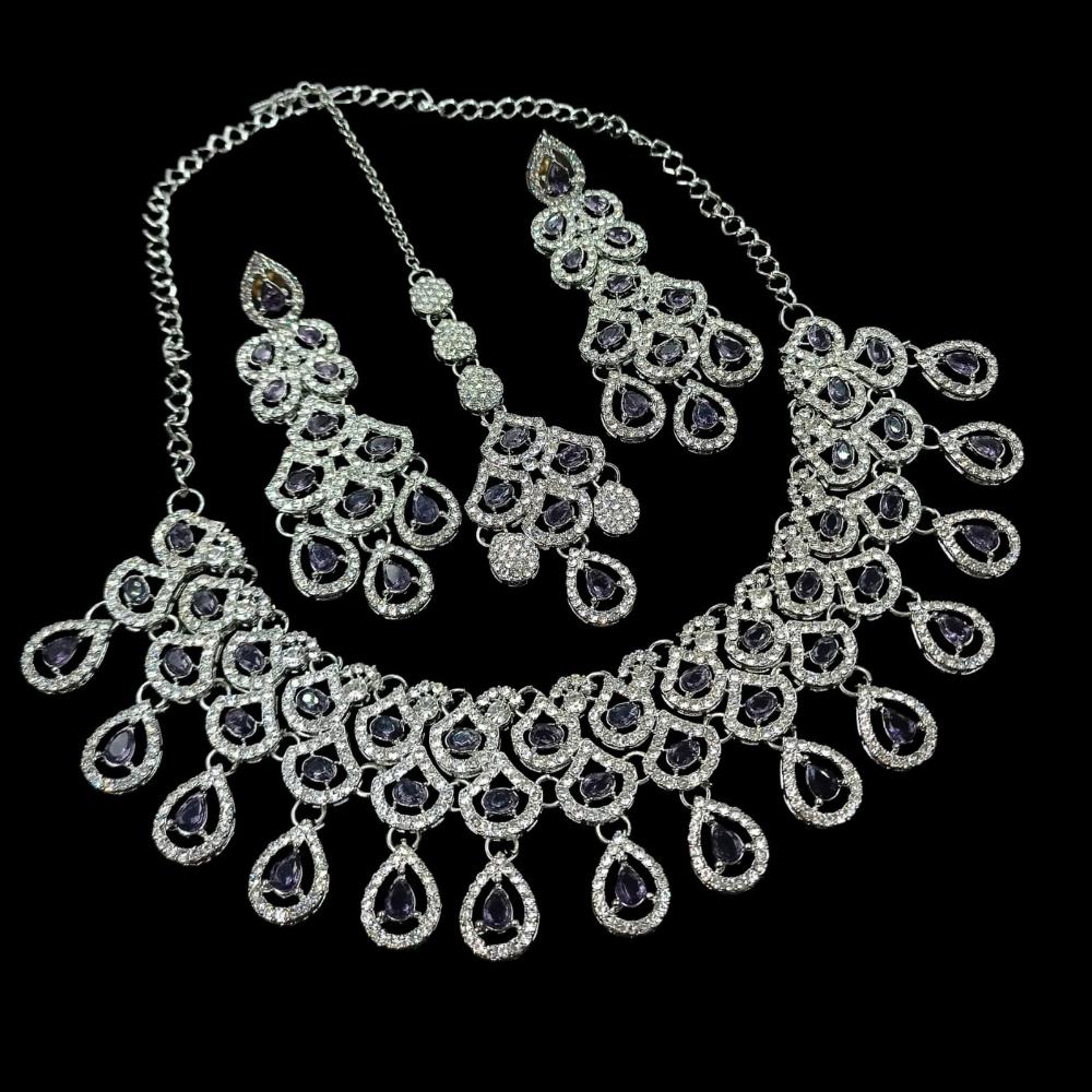 NAFJ Glamorous Crystal Stone And Austrian Stone Designer Necklace Set With Maangtikka