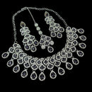 NAFJ Glamorous Crystal Stone And Austrian Stone Designer Necklace Set With Maangtikka