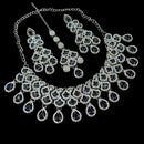 NAFJ Glamorous Crystal Stone And Austrian Stone Designer Necklace Set With Maangtikka