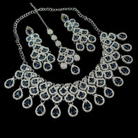 NAFJ Glamorous Crystal Stone And Austrian Stone Designer Necklace Set With Maangtikka