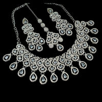 NAFJ Glamorous Crystal Stone And Austrian Stone Designer Necklace Set With Maangtikka