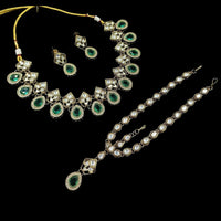 NAFJ Royal Pota Stone Necklace Set With Maangtikka 