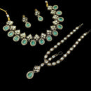 NAFJ Royal Pota Stone Necklace Set With Maangtikka