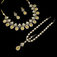 NAFJ Royal Pota Stone Necklace Set With Maangtikka