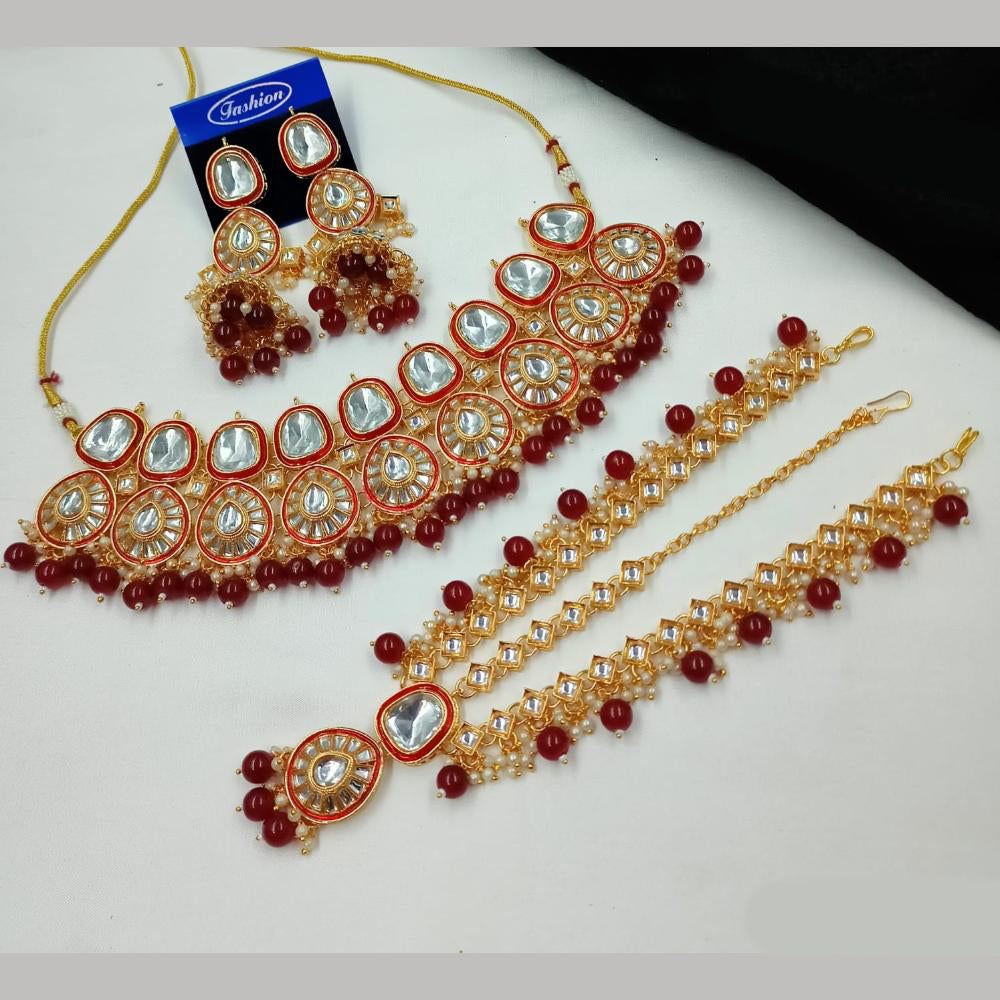 NAFJ Designer Kundan Stone Pearl And Beads Choker Necklace Set