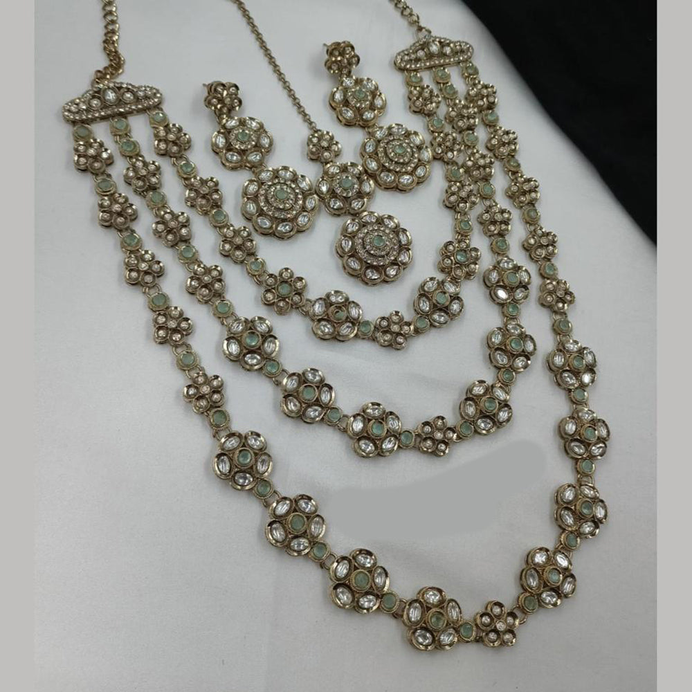 NAFJ Traditional Polki Kundan Stone Embellished Multilayer Necklace Set