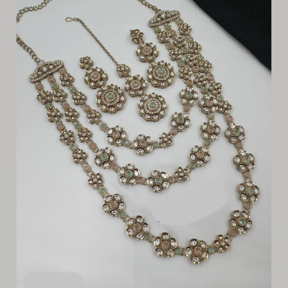 NAFJ Traditional Polki Kundan Stone Embellished Multilayer Necklace Set