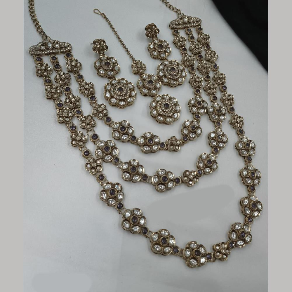 NAFJ Traditional Polki Kundan Stone Embellished Multilayer Necklace Set