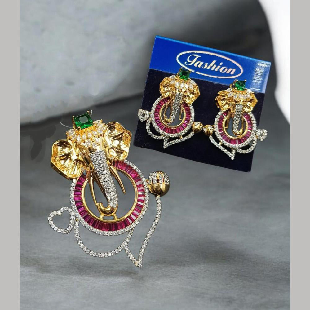 NAFJ Elegant Crystal And Austrian Stone Lord Ganesha Pendant Set