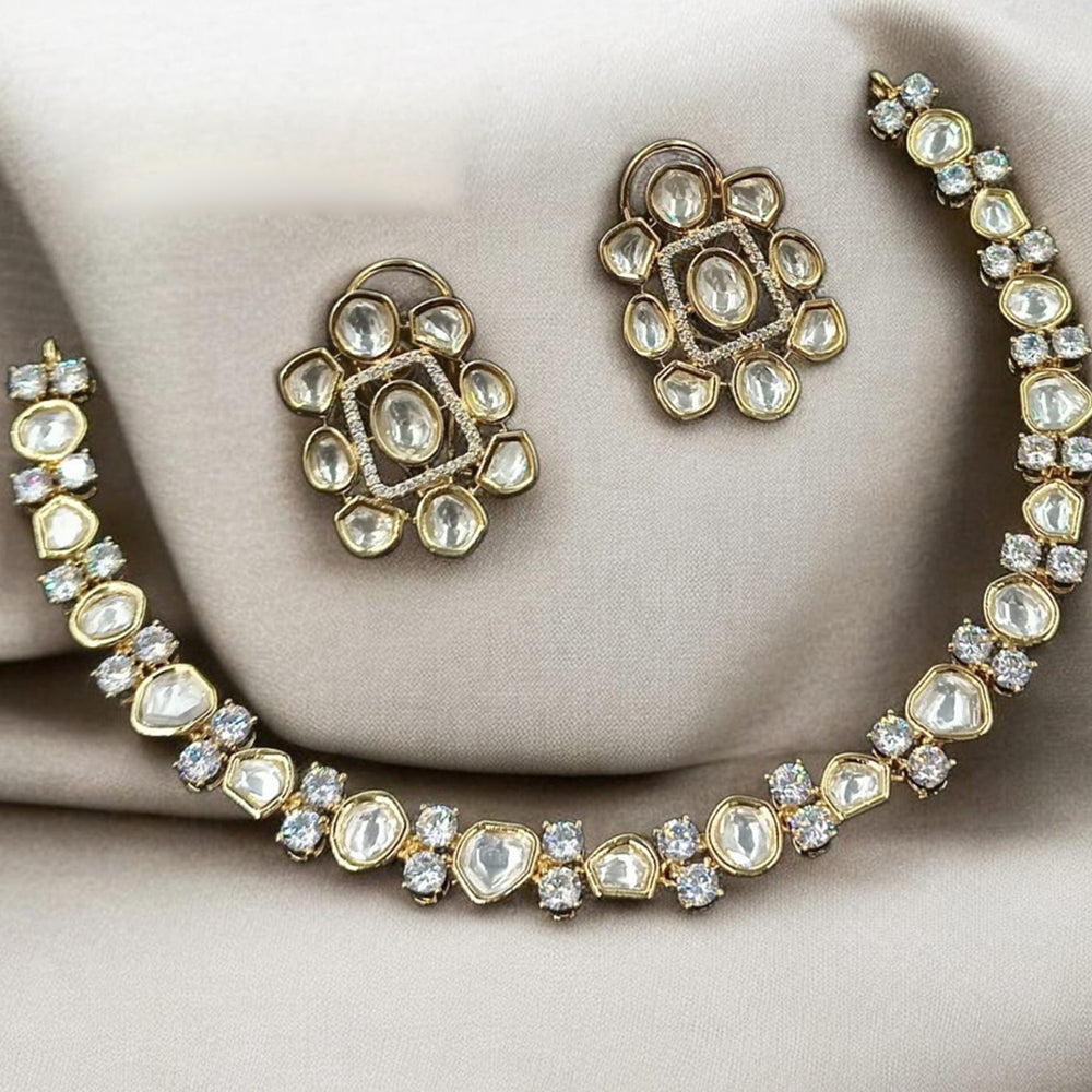 NAFJ Designer Polki Kundan Stone And Austrian Stone Necklace Set