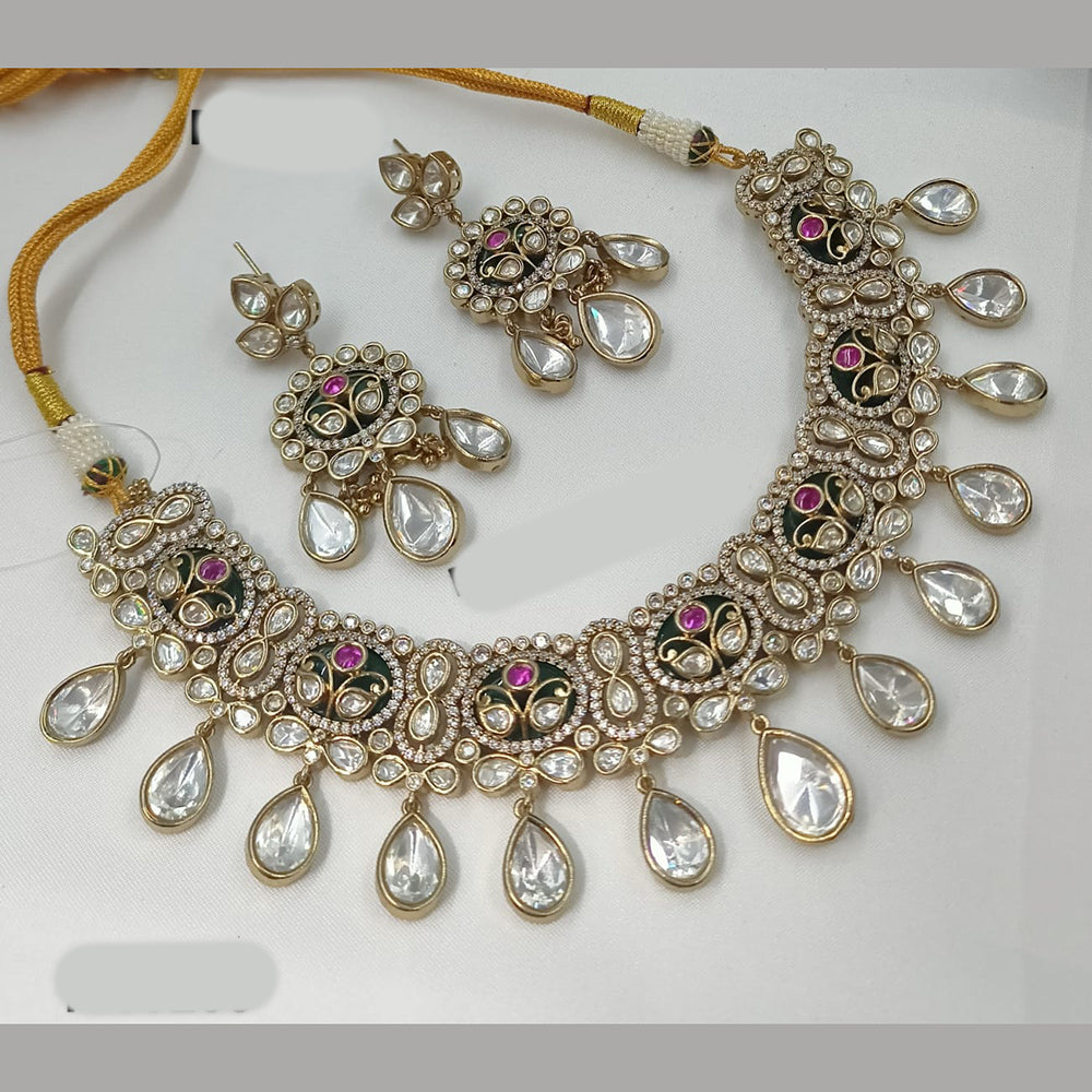 NAFJ Designer Polki Kundan Stone And Austrian Stone Necklace Set