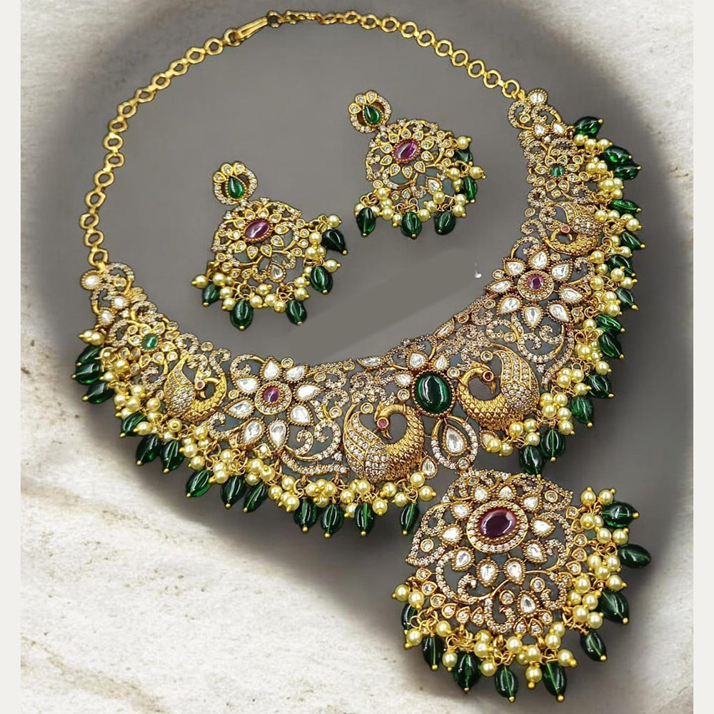 NAFJ Maharani Style Pota Stone And Pearl Necklace Set 
