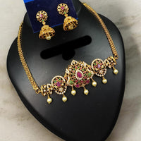 NAFJ Maharani Style Pota Stone And Pearl Choker Necklace Set 