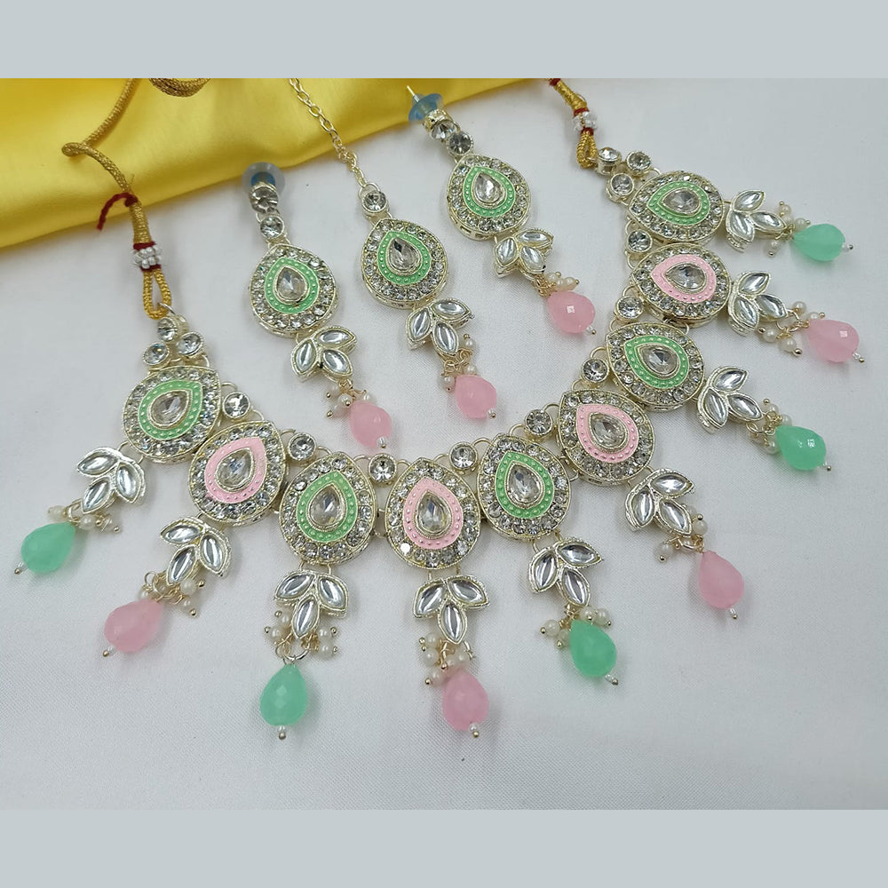 NAFJ Elegant Crystal Stone And Kundan Stone Beads Necklace Set