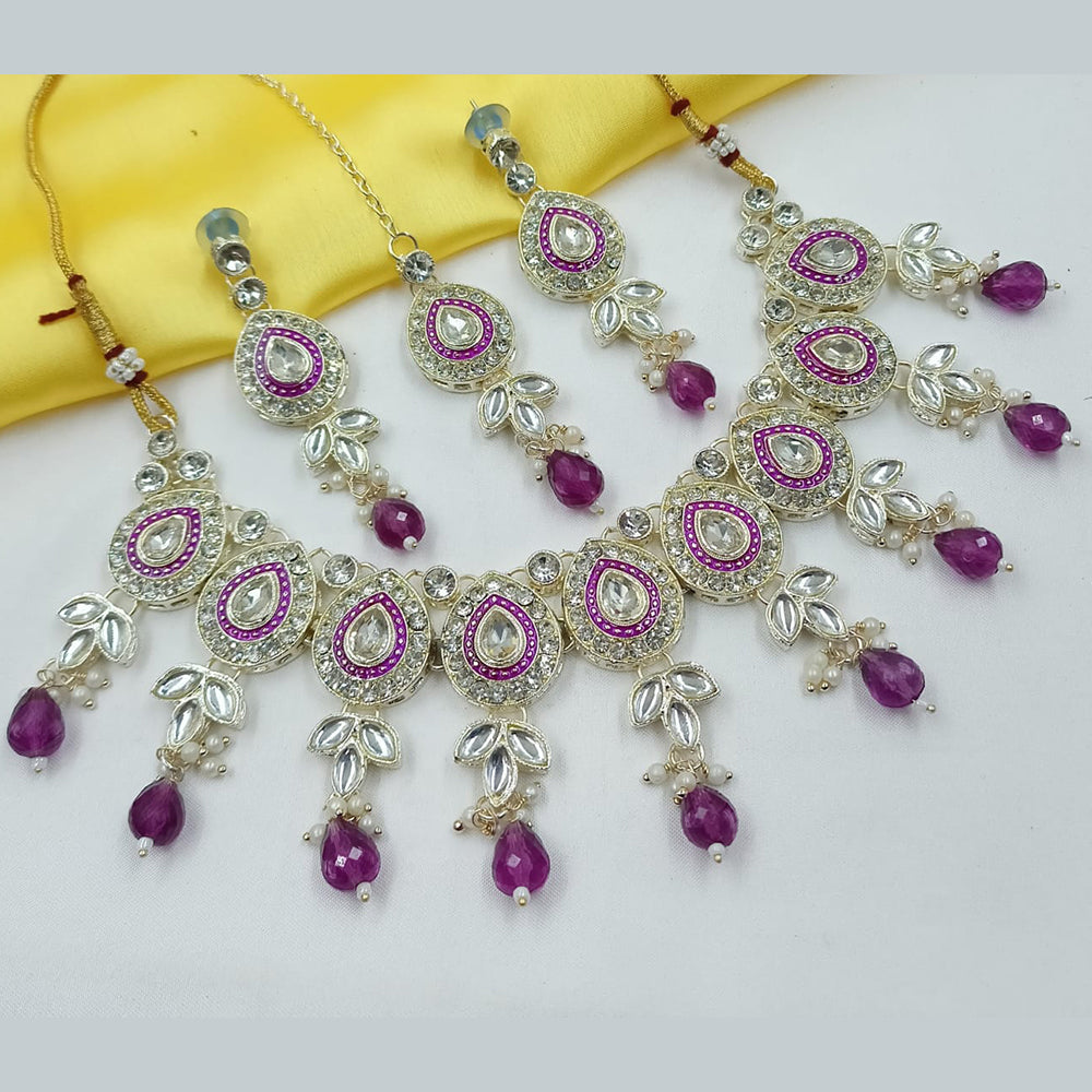NAFJ Elegant Crystal Stone And Kundan Stone Beads Necklace Set