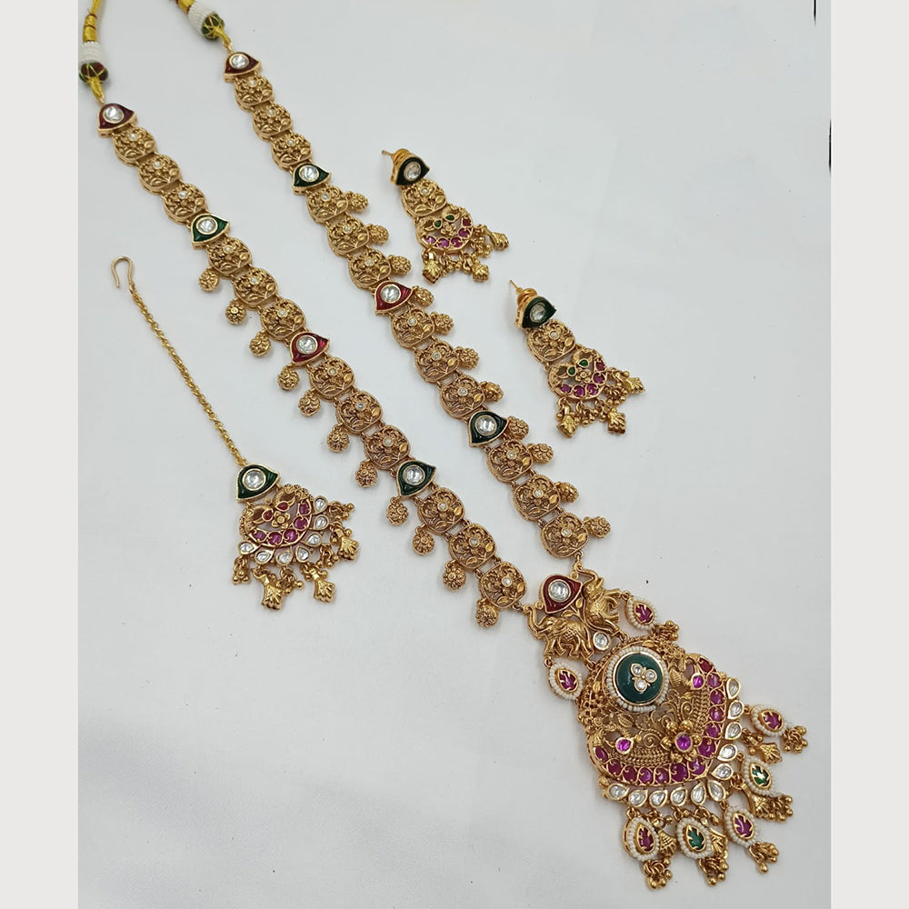 NAFJ Elegant Pota Stone And Pearl Long Necklace Set
