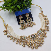 NAFJ Classic Pota Stone And Pearl Choker Necklace Set for Women
