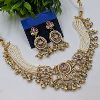 NAFJ Classic Pota Stone And Pearl Choker Necklace Set for Women