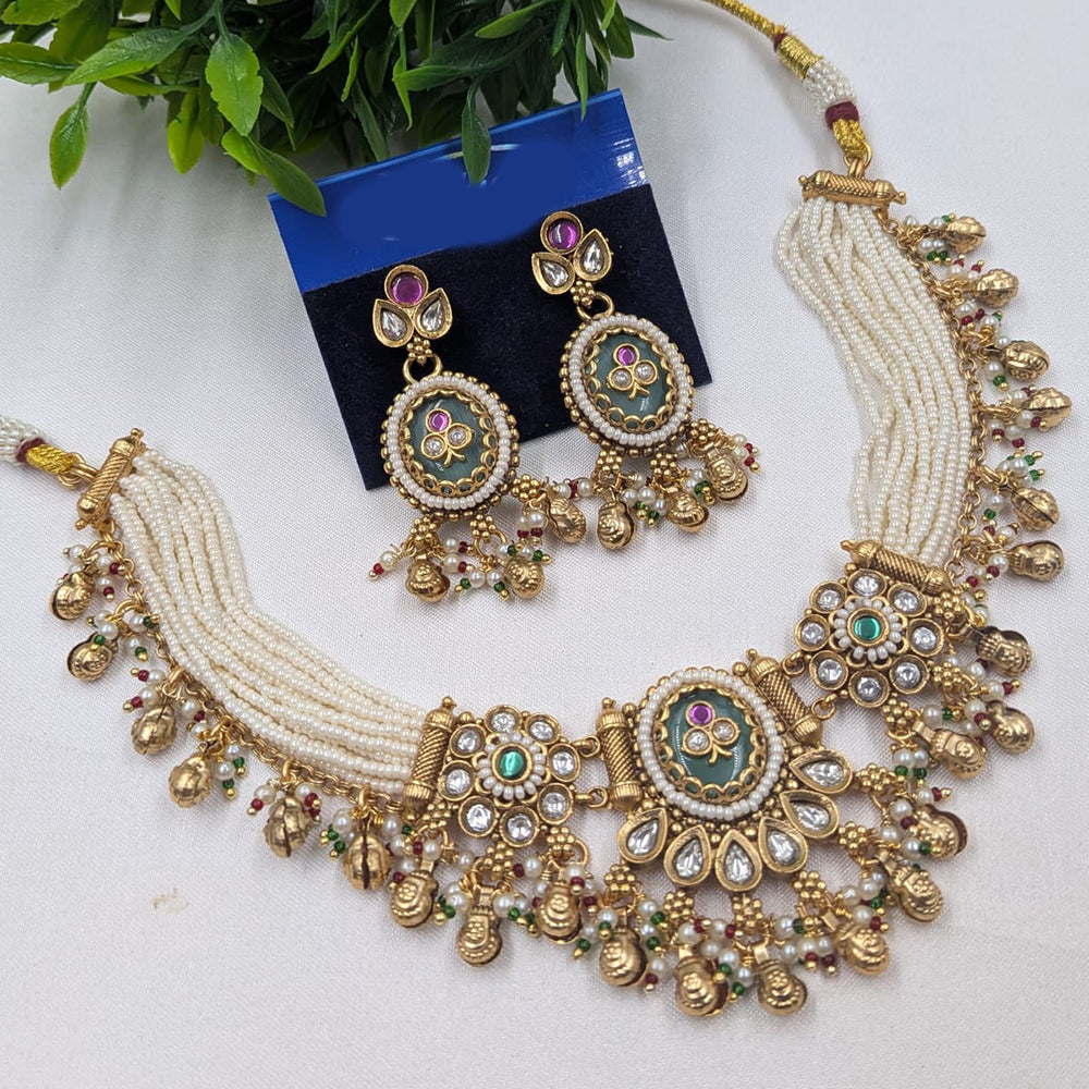 NAFJ Classic Pota Stone And Pearl Choker Necklace Set for Women