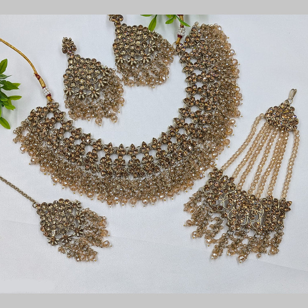 NAFJ Glamorous Austrian Stone And Pearl Necklace Set With Passa