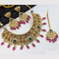 NAFJ Heavy Pota Stone And Pearl Choker Necklace Set for Women