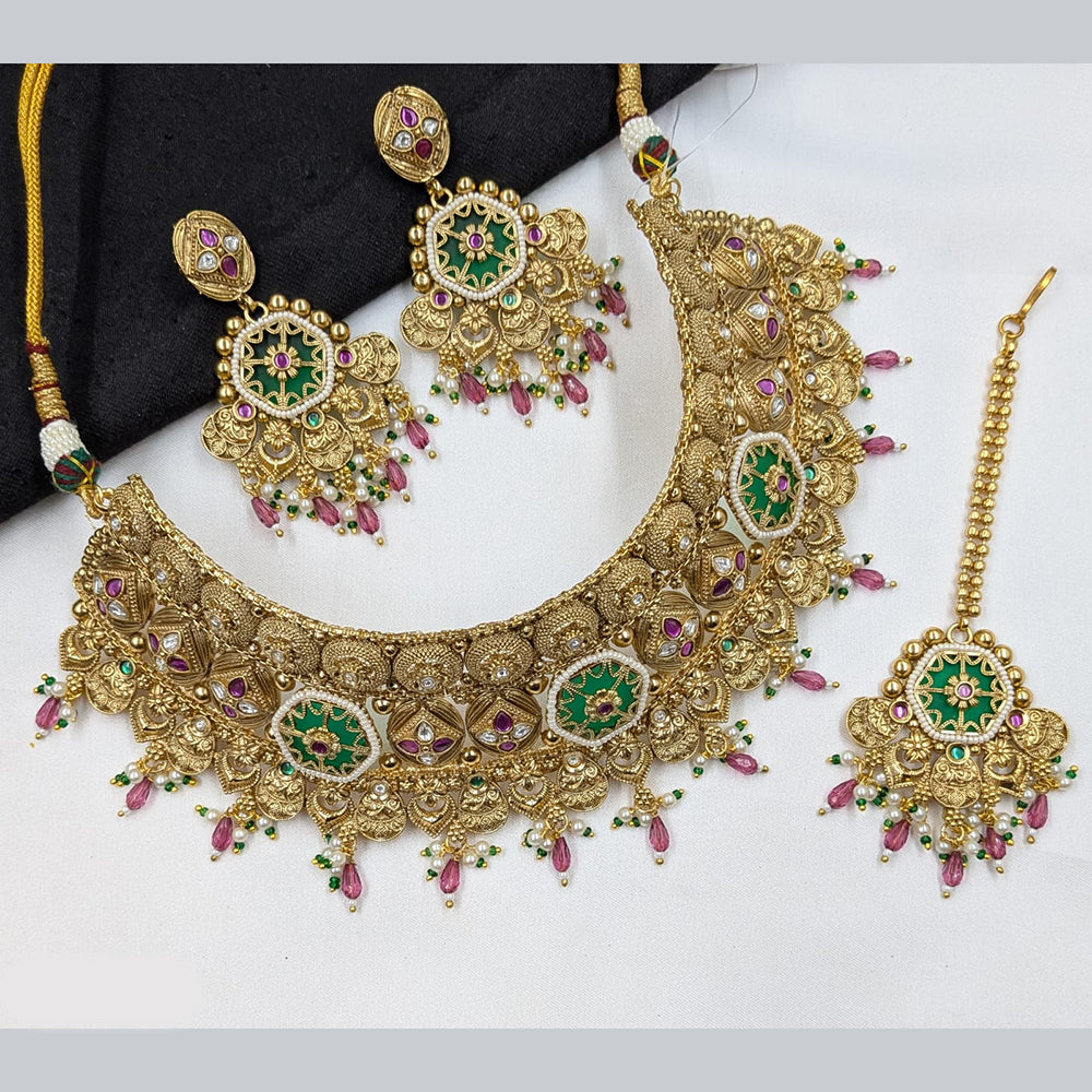NAFJ Heavy Pota Stone And Pearl Choker Necklace Set for Women