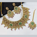 NAFJ Heavy Pota Stone And Pearl Choker Necklace Set for Women
