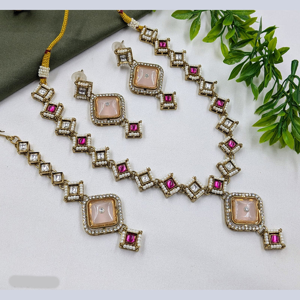 NAFJ Kundan Stone And Pearl Choker Necklace Set for Women