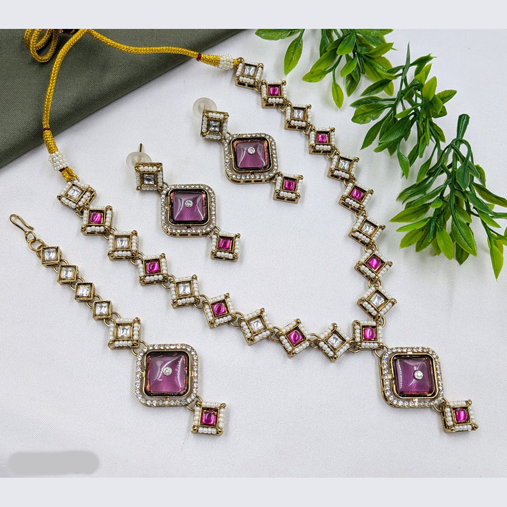 NAFJ Kundan Stone And Pearl Choker Necklace Set for Women