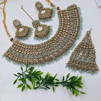 NAFJ Gold Plated Crystal Stone And Beads Necklace Set