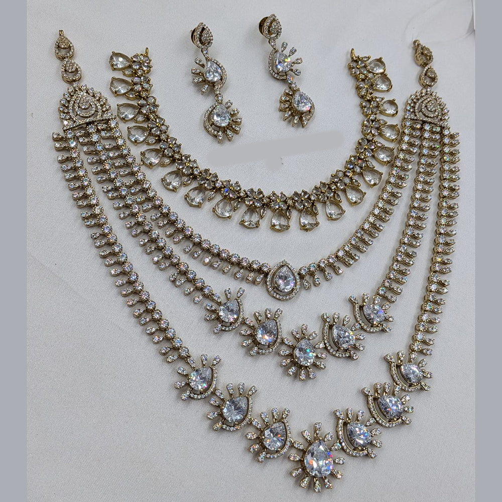 NAFJ Sparkling American Daimonds For Modern Elegance Double Necklace Set