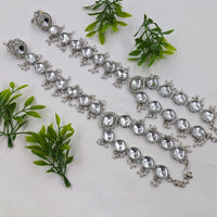 NAFJ Silver Plated Crystal Stone And Pearl Designer Hand Harness