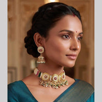 NAFJ Trendy Pota Stone And Pearl Meenakari Choker Necklace Set
