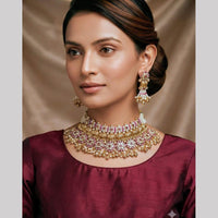 NAFJ Trendy Pota Stone And Pearl Choker Necklace Set