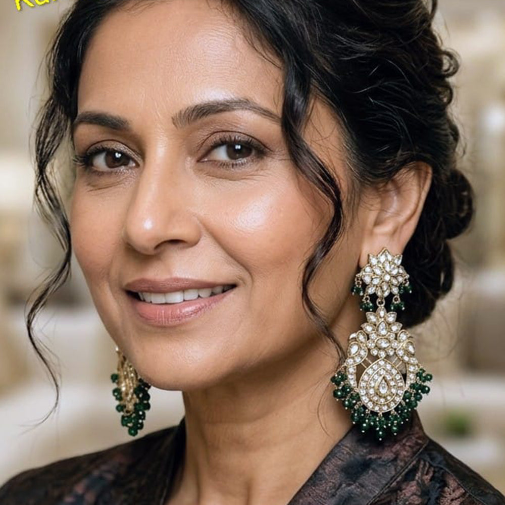 NAFJ Royal Look Kundan Stone And Pearl Dangler Earrings