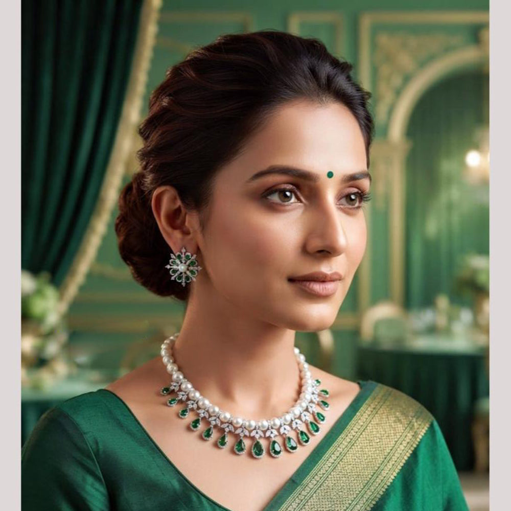 NAFJ Royal American Daimond And Pearl Necklace Set