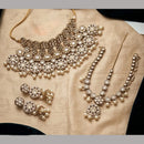 NAFJ Classic Kundan Stone Pearl And Beads Choker Necklace Set With Damini Maangtikka