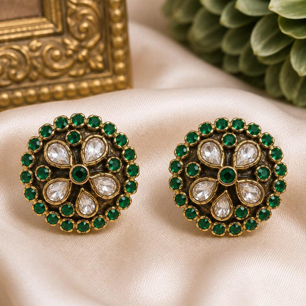 NAFJ Polki Kundan And Austrian Stone Floral Stud Earrings