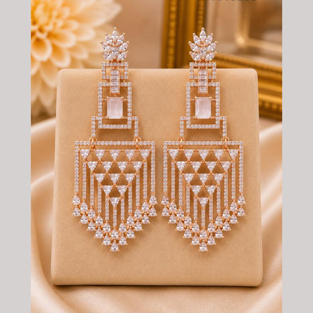 NAFJ Rose Gold Plated Crystal And Ad Stone Dangler Earrings for Women