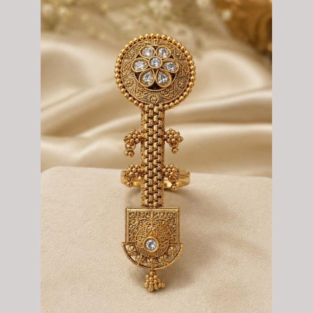 NAFJ Royal Pota Stone Statement Double Finger Ring for Women