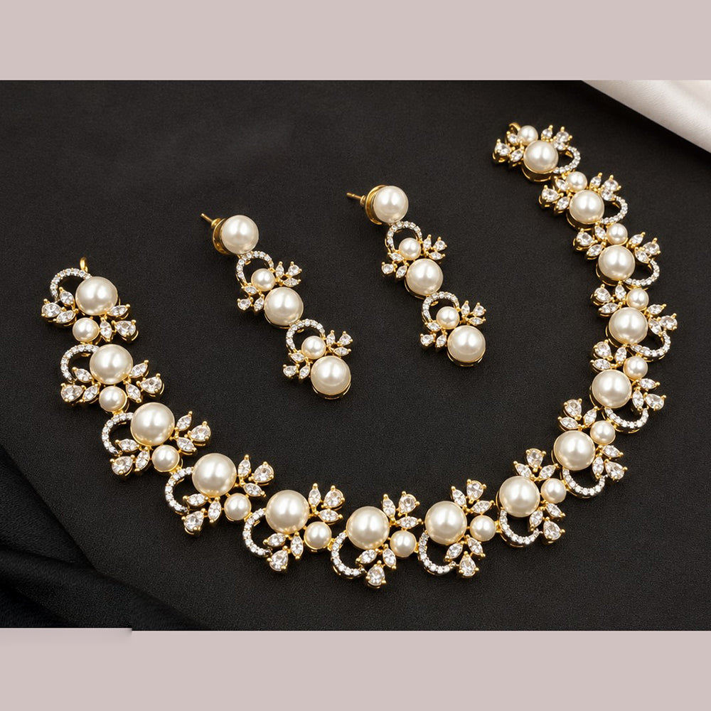 NAFJ Graceful Austrian Stone And Pearl Choker Necklace Set