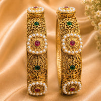 NAFJ Gold-Plated Pota Stone and Pearl Bangles Set for Women Traditional Indian Ethnic Jewelry (Copy)