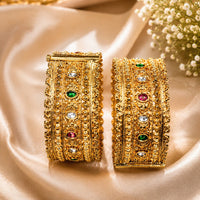 NAFJ Gold-Plated Pota Stone Bangles Set for Women Traditional Indian Ethnic Jewelry