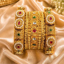 NAFJ Gold Plated Pota Stone & Pearl Bangles Set for Women Traditional Indian Ethnic Jewelry