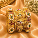 NAFJ Gold Plated Pota Stone & Pearl Bangles Set for Women Traditional Indian Ethnic Jewelry